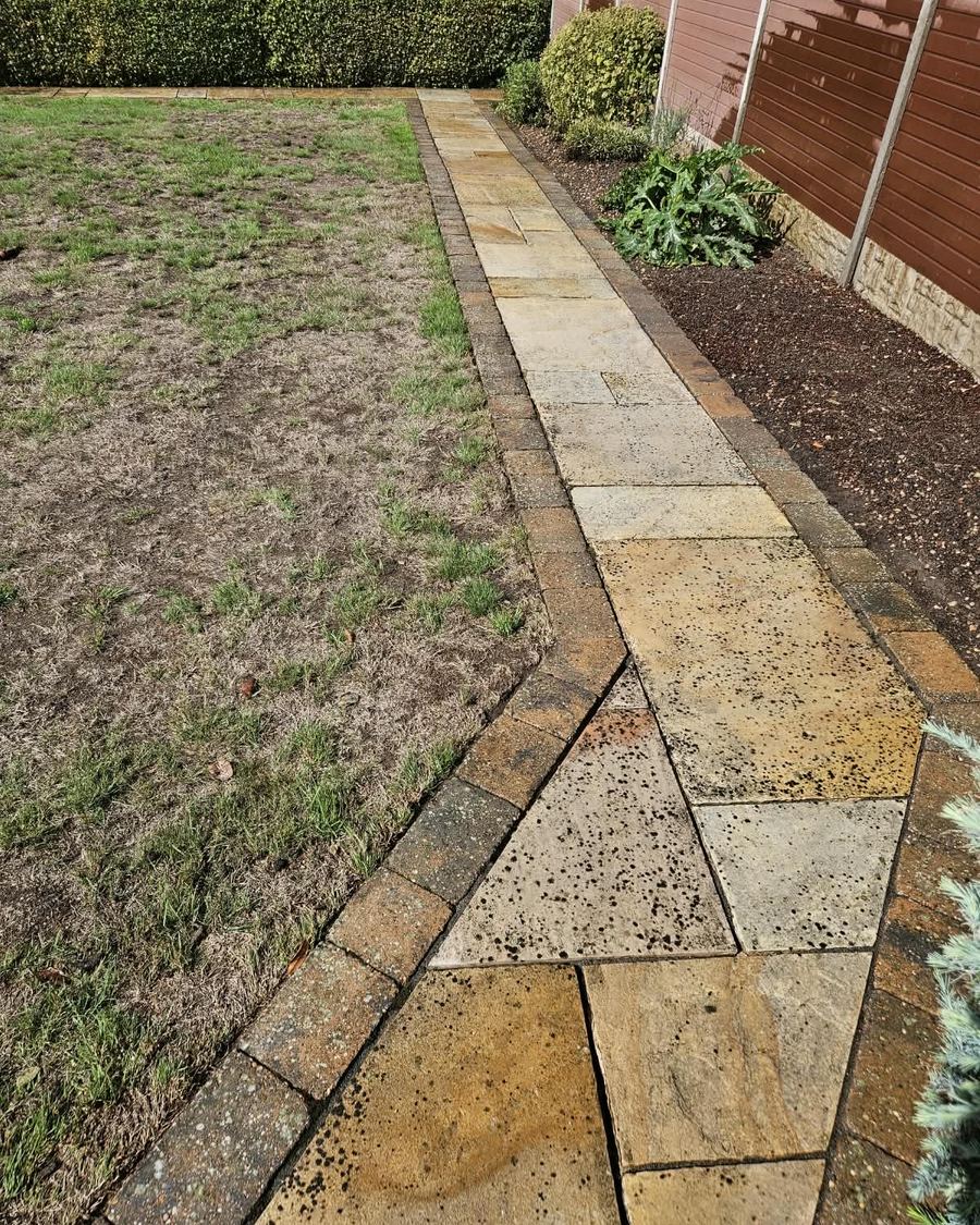 Garden path after cleaning by Fenland Property Care