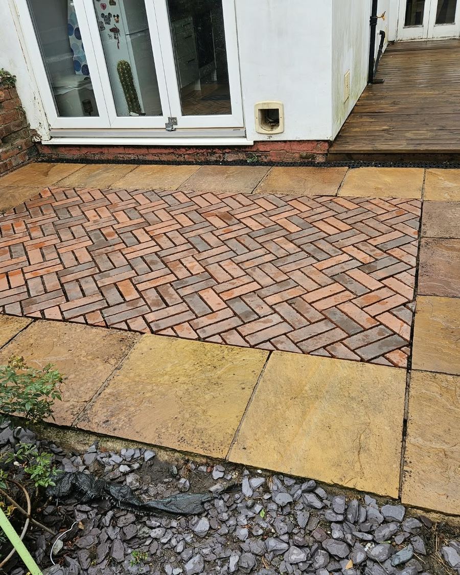 Indian sandstone patio after cleaning by Fenland Property Care