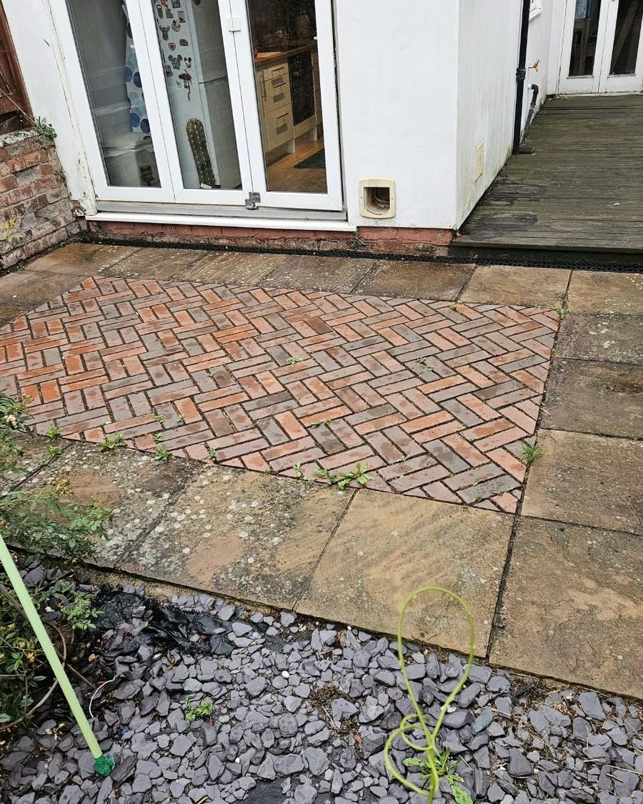 Indian sandstone patio before cleaning